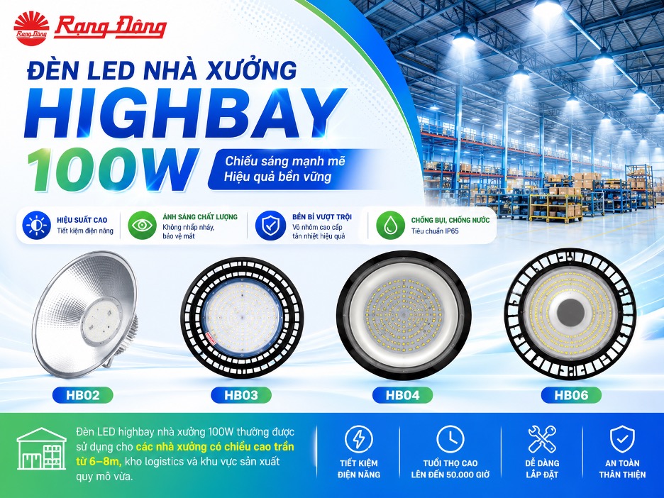 Đèn LED highbay chiếu sáng nhà xưởng công suất 100W