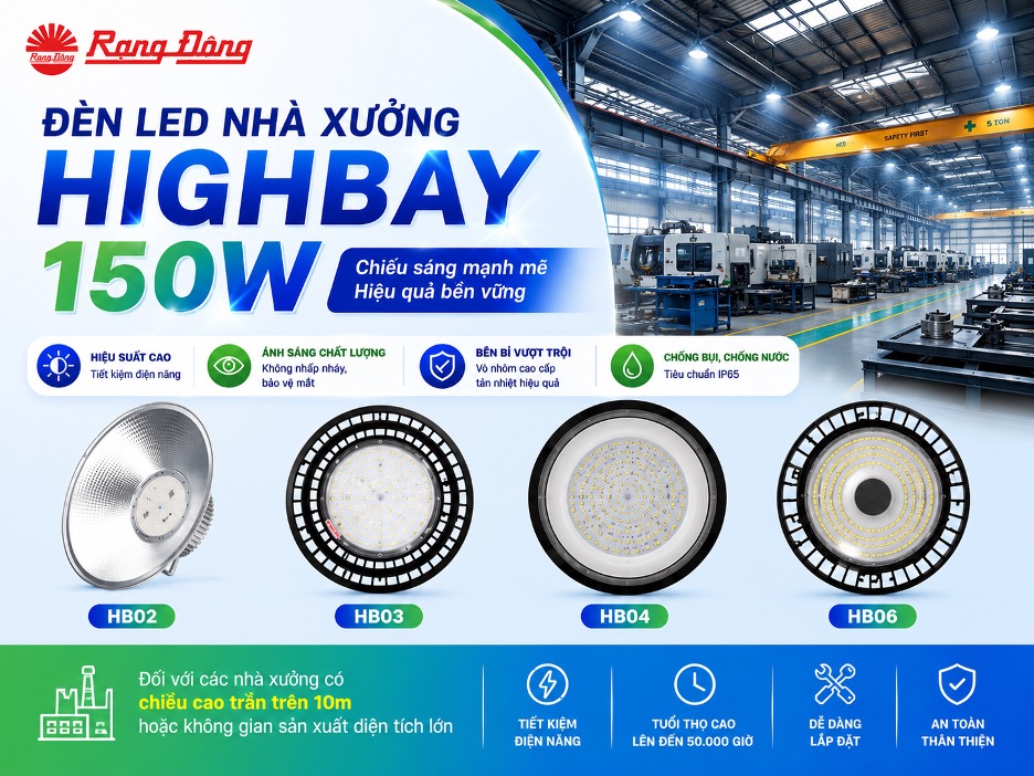Đèn LED highbay chiếu sáng nhà xưởng công suất 150W
